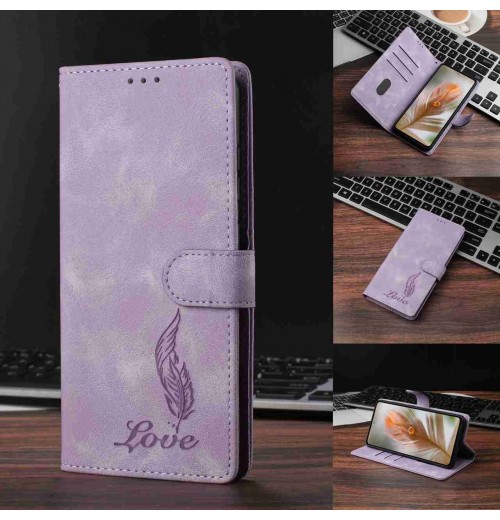 Leather Feather Wallet Phone Case for Motorola E13 G84 G67 G77 E20 Edge 50 60 40