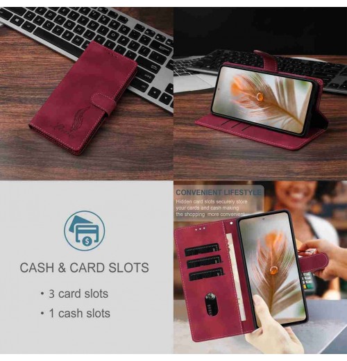 Leather Feather Wallet Phone Case for Motorola E13 G84 G67 G77 E20 Edge 50 60 40