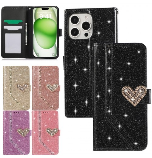 Glitter Diamond Love Card Wallet Phone Case For iPhone 17 Air 16 15 14 Pro Max