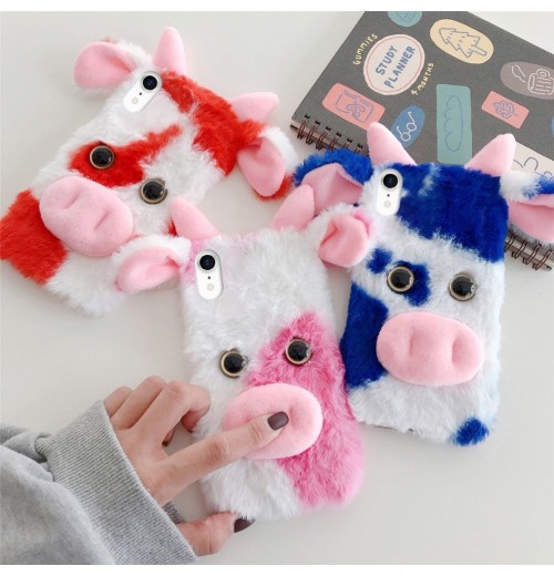 1 Pack Warm Plush Cow Phone Case, Compatible with iPhone
