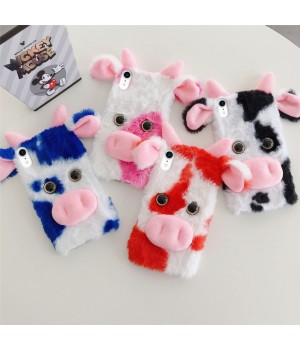1 Pack Warm Plush Cow Phone Case, Compatible with iPhone
