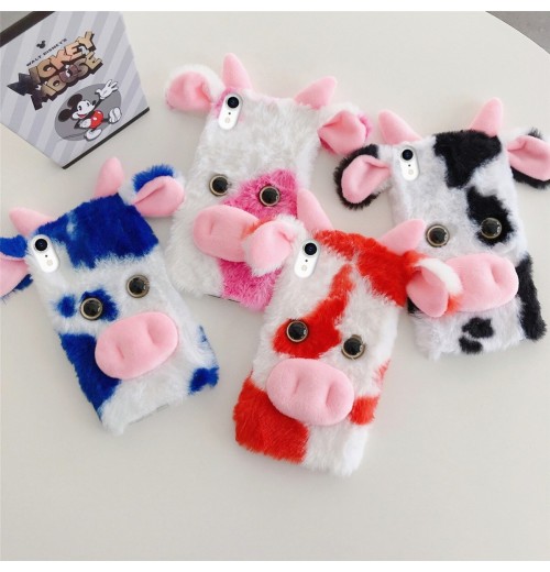 1 Pack Warm Plush Cow Phone Case, Compatible with iPhone
