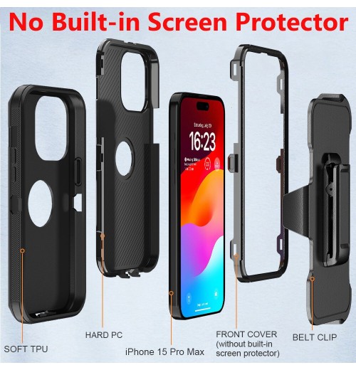 For iPhone 15 14 13 12 11 Plus Pro Max Shockproof Rugged Heavy Duty Case + Clip