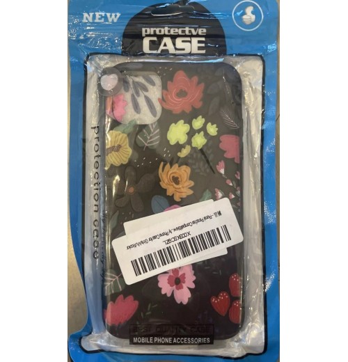Cell Phone Case 6”x3” Black Flowers