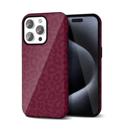 Cheetah Print Phone Case for iPhone Case Girly, Cute Leopard 15 Pro Burgundy