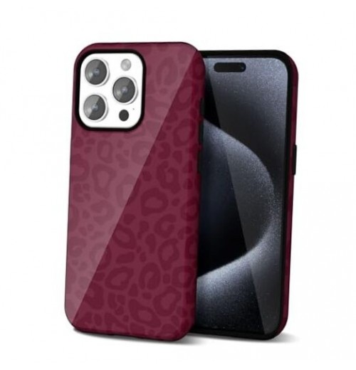 Cheetah Print Phone Case for iPhone Case Girly, Cute Leopard 15 Pro Burgundy