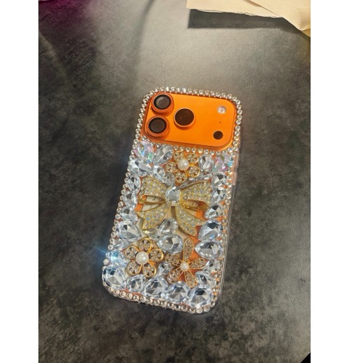 Luxury Rhinestone iPhone 17 Pro Case Bling Crystal Diamond Flower Bow Cover