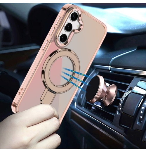 For Galaxy S25 FE Case Transparent Chrome Rotaional Magnetic Ring Stand Cover