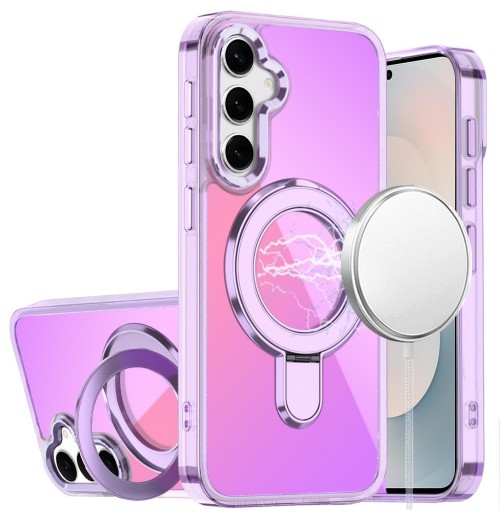 For Galaxy S25 FE Case Transparent Chrome Rotaional Magnetic Ring Stand Cover