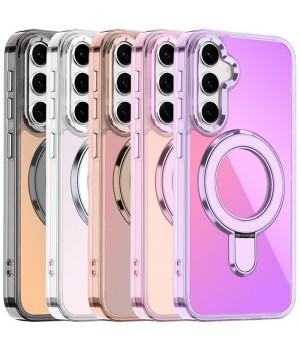 For Galaxy S25 FE Case Transparent Chrome Rotaional Magnetic Ring Stand Cover