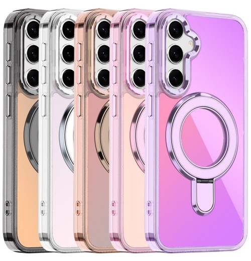 For Galaxy S25 FE Case Transparent Chrome Rotaional Magnetic Ring Stand Cover