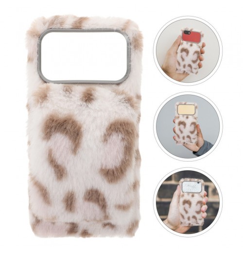 Leopard Fluffy Phone Case Compatible for iPhone 17Pro Max - Soft Plush Non Slip