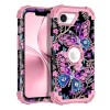 for Case 3 in 1 Shockproof Heavy Duty Rugged iPhone 16e Diamond Pink Butterfly