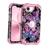 for Case 3 in 1 Shockproof Heavy Duty Rugged iPhone 16e Diamond Pink Butterfly