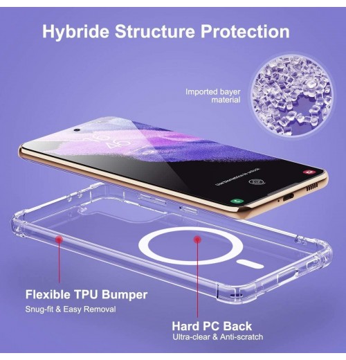 KIOMY Magnetic Phone Case for Samsung Galaxy S21 Bumper, Clear with