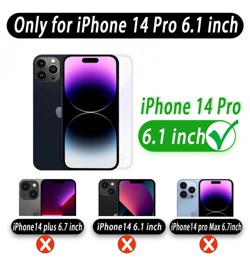 MONASAY Wallet Case for iPhone 14 Pro 5G, Glass Screen 14 pro, Purple