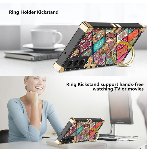 Phone Case for Samsung Galaxy S22+, Floral Print Cover with Ring Holder Stand