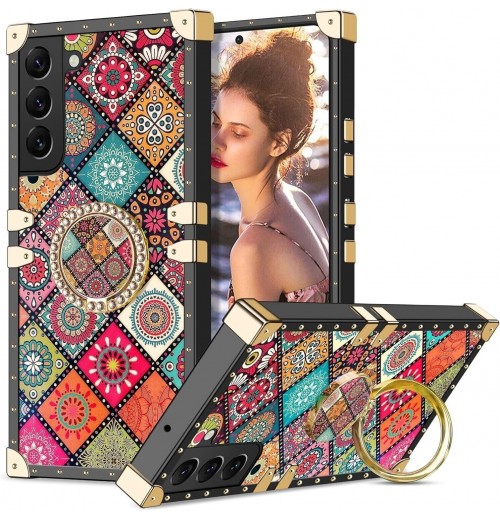 Phone Case for Samsung Galaxy S22+, Floral Print Cover with Ring Holder Stand
