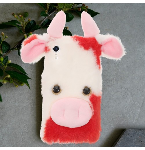 1pc Fluffy Plush Cow Mobile Phone Case Protector Compatible with iPhone
