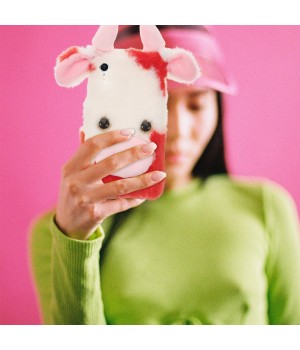 1pc Fluffy Plush Cow Mobile Phone Case Protector Compatible with iPhone