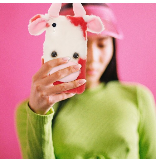 1pc Fluffy Plush Cow Mobile Phone Case Protector Compatible with iPhone