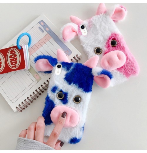 1pc Fluffy Plush Cow Mobile Phone Case Protector Compatible with the