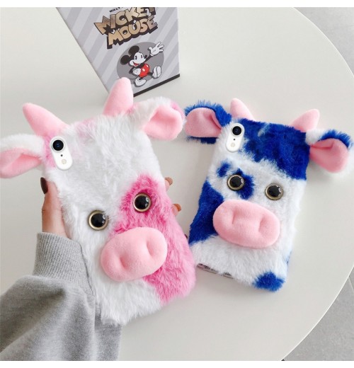 1pc Fluffy Plush Cow Mobile Phone Case Protector Compatible with the