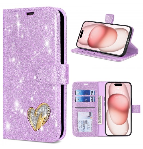Glitter Love Heart Wallet Phone Case For iPhone 17 16 15 14 13 12 11 Pro Max XR