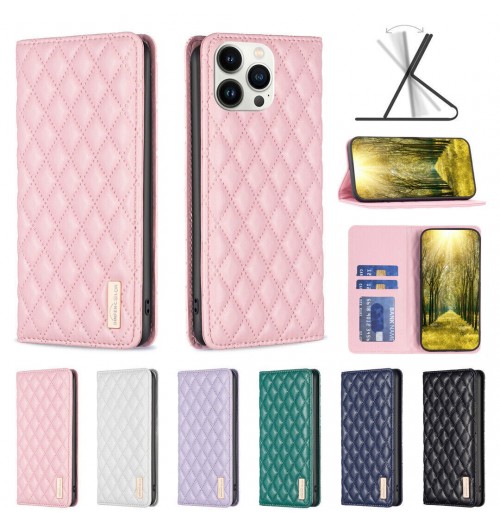 Magnetic Grid Leather Wallet Phone Case For Redmi Note 14 13 12 11 Pro 14C 9A A3