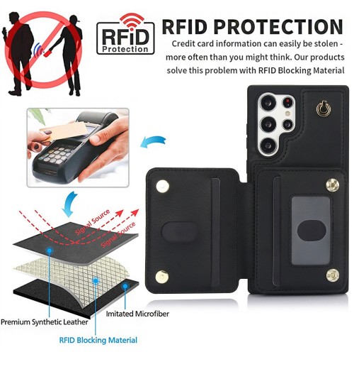 Zipper Strap Leather Card Slot Phone Case For Samsung S25 S24 S23 S22 S21 Ultra