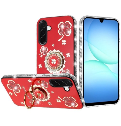 For Galaxy A17 5G Case Lucky Clover Glitter with Diamonds Edges Ring Stand Cover