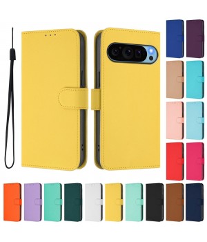 Solid Color PU Leather Phone Case For Google Pixel 9 Pro XL 8 7A 6 Pro 5XL 4A 5A