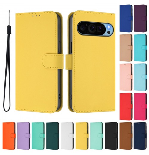 Solid Color PU Leather Phone Case For Google Pixel 9 Pro XL 8 7A 6 Pro 5XL 4A 5A