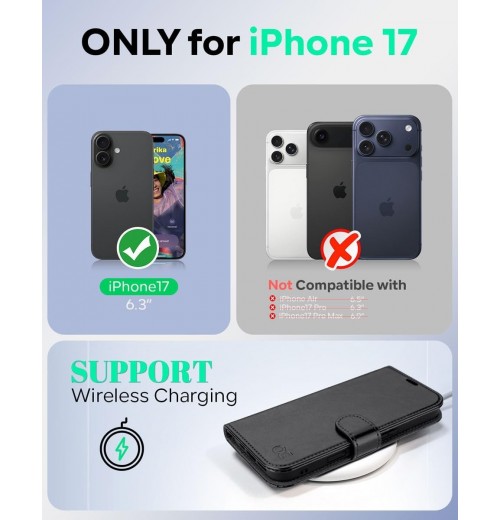 OCASE for iPhone 17 Case, PU Leather Wallet, Magnetic Flip 17, Black