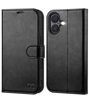 OCASE for iPhone 17 Case, PU Leather Wallet, Magnetic Flip 17, Black