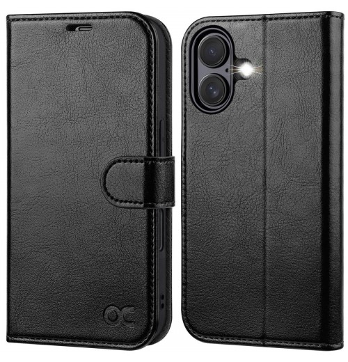 OCASE for iPhone 17 Case, PU Leather Wallet, Magnetic Flip 17, Black